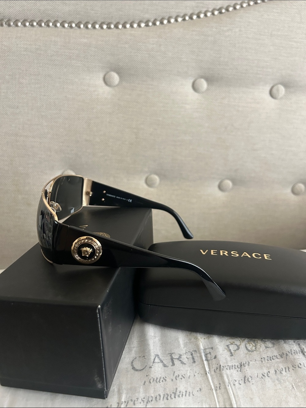 Versace Black Sunglasses with Gold Medusa Emblem